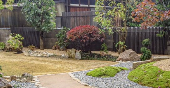 Japanese garden path and planting arrangement.
